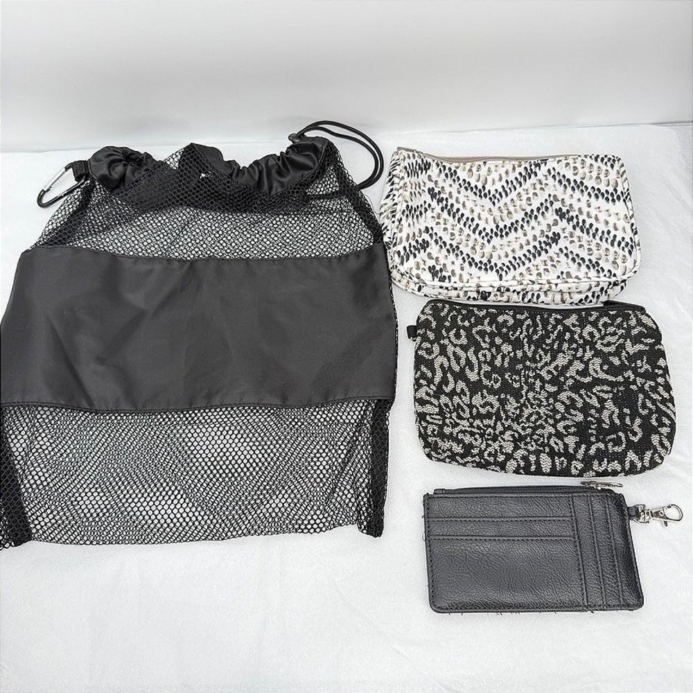 Thirty One Cosmetic Bag Pouch LOT Print Card Holder Travel Mesh Drawstring